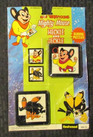 1979 Mighty Mouse / Heckle & Jeckle Sliding Puzzles Moc C - 2.  5 Terrytoons