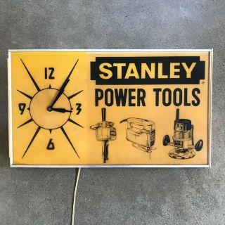 Vtg Stanley Power Tools Advertising Light - Up Sign & Clock,  Hardware Store Display