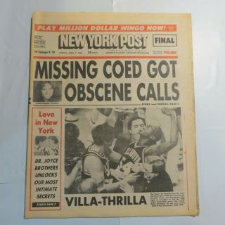 York Post April 2 1985 Ncaa Villanova Georgetown Missing Coed N7