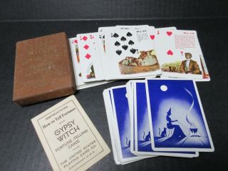 Vintage Gypsy Witch Fortune Telling Playing Cards Felt Box W/ Instructions