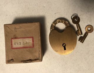 Vintage Eagle Lock Co.  Brass Padlock With Two Hollow Barrel Keys