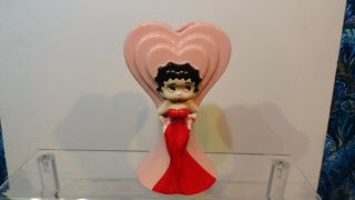 Vintage 1985 Betty Boop Pink Heart Vase Hand Painted Red Gown 8 Inch