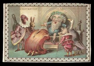 R52 - Victorian Anthropomorphic Xmas Card - King Knights A Roast Beef - Goodall