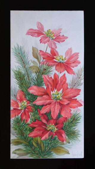Vintage (8) Eight Christmas Cards Glittered Sparkle Red Poinsettia