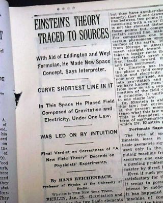Albert Einstein Theory Of Relativity Time & Space Physics 1929 Old Newspaper