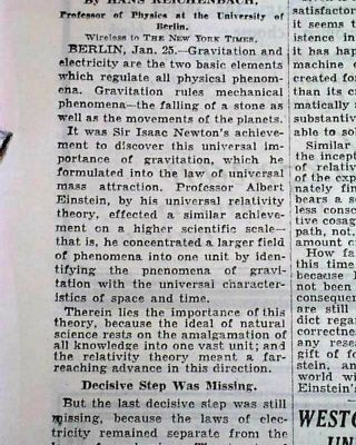 ALBERT EINSTEIN Theory of Relativity Time & Space Physics 1929 Old Newspaper 2
