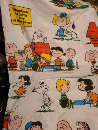 Snoopy Peanuts Gang Happiness Is.  Flat Sheet For Twin Bed Vintage C.  1970 