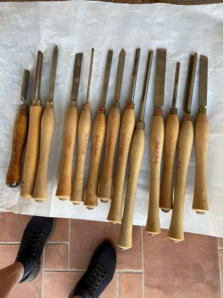 Set Of 11 Robert Sorby Wood Lathe Knives And Woodworking Chisels And 2 Others