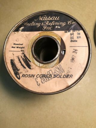 Nassau Smelting Rosin Core Solder 30 - 70 Dated Apr 7 1947