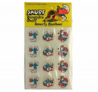 Vintage 1983 Smurf Scratch’n Sniff Stickers Smurfy Rootbeer 12 Scented Stickers