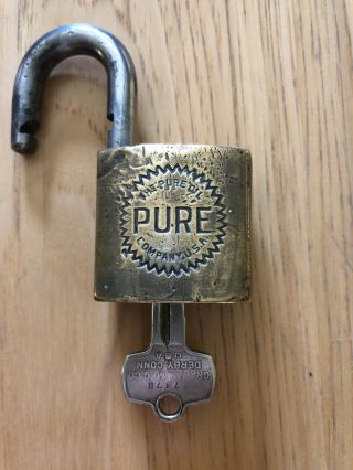 Old Brass The Pure Oil Company Best Logo Padlock Lock With A Key Gas Corporation