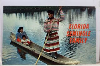 Florida Fl Seminole Indian Family Home Made Dugout Canoe Postcard Old Vintage Pc