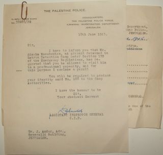 Jewish 1945 Israel Palestine Police Letter Jerusalem Latrun Prisoner Camp Etzel