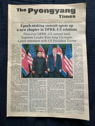 Ancient Newspaper Dprk Pyongyang Times Donald J Trump Kim Jong Un Meeting