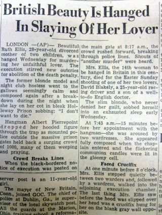 2 1955 Newspapers Ruth Ellis Executed She Was Last Woman Hanged In Great Britain