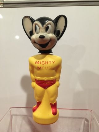 1965 Mighty Mouse Soaky Bubble Bath Bottle Imco Terrytoons Vintage