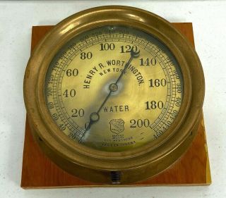 Antique Brass Henry R.  Worthington Steam Pressure Gauge