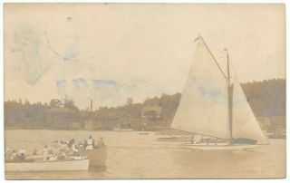 Rppc Boothbay Harbor,  Me Yachts Vintage Postcard Mcdougall & Keefe Pmk 1920