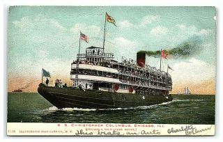 Postcard Ss Christopher Columbus Boat Ship Vintage Udb Undivided Chicago Il Vtg