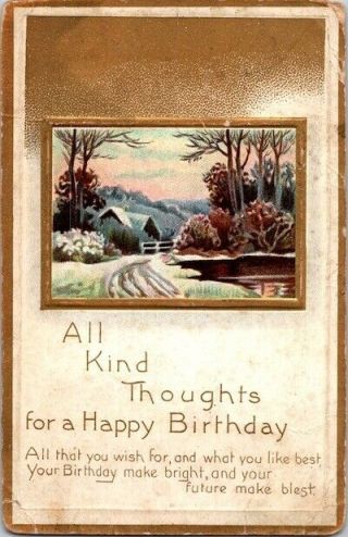 Vintage Postcard All Kind Thoughts For A Happy Birthday