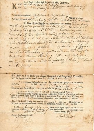 Chatham Connecticut 1791 Land Transfer Deed For Quarry Rights Noah Talcott Sgd