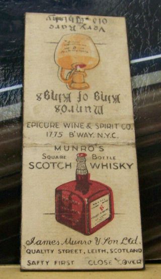 Rare Vintage Matchbook Cover Z8 York City Munro Old Scotch Whiskey Liquor