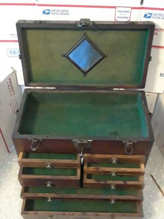 Gerstner & Sons Oak Machinist 7 - drawer Tool Box w/2 keys.  Good patina 2