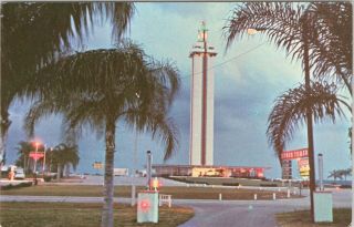 Vintage Chrome Postcard,  Night View Of Citrus Tower,  Clermont,  Florida