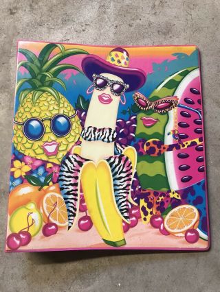 Vintage 90s Lisa Frank 3 - Ring Binder Fruit People Banana Pineapple Watermelon