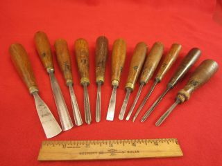Vintage Wood Carving Chisels 11pcs 7 - Addis,  1 - Buck,  3 - Others