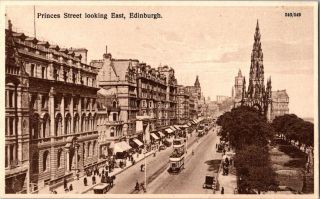 Vintage Postcard Princes Street Looking East Edinburgh By W.  R.  & S.
