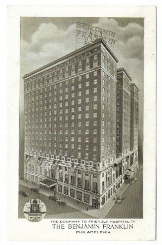 Vintage Chrome Postcard,  The Benjamin Franklin Hotel,  Philadelphia,  Pa