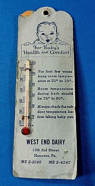 Vintage Thermometer From " West End Dairy " Hanover Pa.