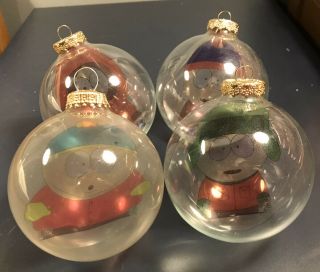 Set Of 4 South Park Christmas Ornaments Glass Ball Cartman Kyle Stan Kenny