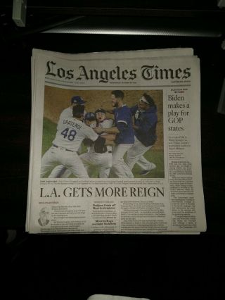 2020 La Times Newspaper Los Angeles Dodgers World Series Champions Championship