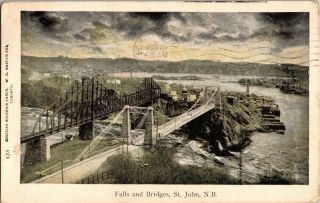 Vintage Postcard Falls And Bridges St John Brunswick