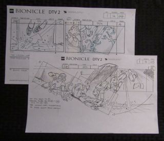 2003 Lego Bionicle Dtv2 14x8.  5 " Pencil Storyboard Art Sc43 Pgs 43 & 44 Splashy