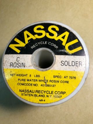 4.  14 Lbs Nassau C - Rosin Spec 7076 Solder Pure Water White Rosin Core