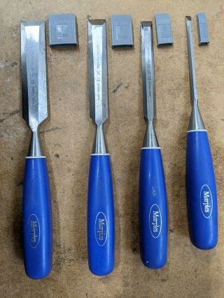 Marples Blue Chip Chisels - Set Of 4,  1/4”,  1/2”,  3/4”,  1”,  Etching Visible