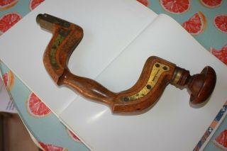 Antique Wood And Brass Bit Brace Hand Drill,  Henry Brown,  Sheffield England