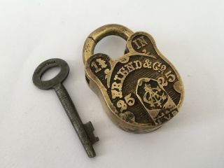 Lock Old Vintage Brass Padlock Lock With Key Rich Patina Collectible Brignd & Co