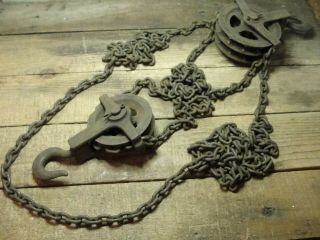 Antique Cast Iron 1/2 Ton Chain Fall Block & Tackle Hoist D Round & Son