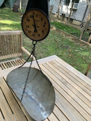 Antique Hanson Produce Hardware Hanging Scale With Scoop 20 Lbs.  33 Serial C
