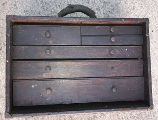 Antique / Vintage Oak 6 Drawer Machinist Tool Box / Wood Chest