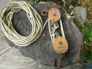 Vintage Boston And Lockport Block Co.  Block And Tackle (2) Double Pulleys Look