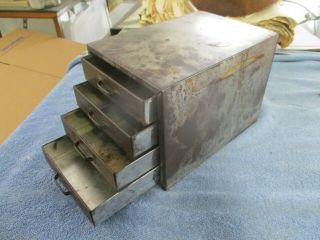 Antiq 6 " High Tin Metal Storage Box 4 Drawers Industrial Tool Parts Bin Cabinet