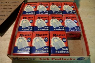 Rare Dealer Display Vintage Master Cub Padlock,  No.  10,  11 Locks In Boxes