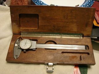 6 " Brown & Sharpe No.  599 - 579 - 3 Dial Micrometer Caliper & Wood Box Usa Ship