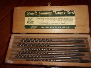 Vintage Russell Jennings Set 32 1/2 Quarters No.  101 Auger 13 Bits 3 Layer Box