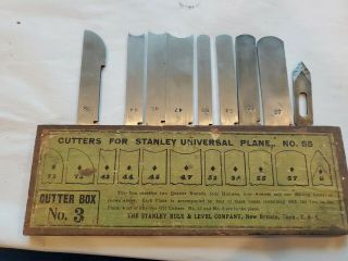 Vintage Stanley No.  55 Plane Cutters Box 3 And 9 Cutters In